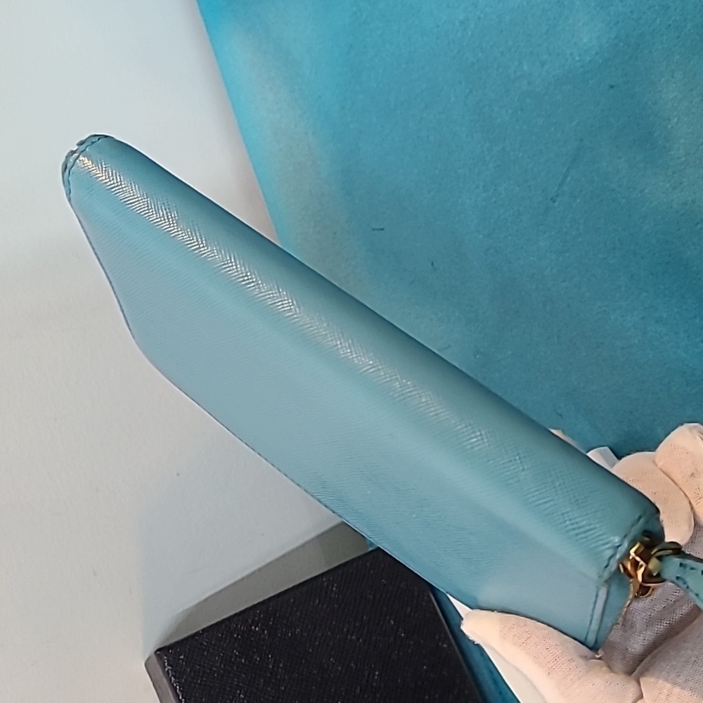 Prada Turquoise Zip Around Saffiano Leather Wallet - Picture 12 of 16